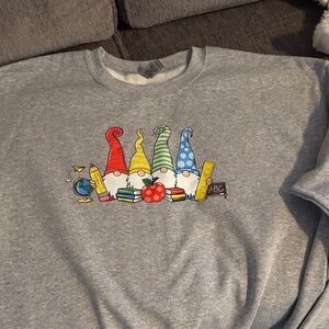 Gildan Gray Sweatshirt with Colorful Gnome Design Teacher